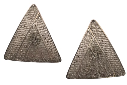 Pair of Vintage Handmade Triangle Shaped Sterling Silver Filigree Earrings