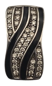 Vintage Sterling Silver, Black Enamel & Rhinestone Slider Pendant