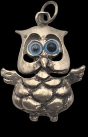 Whimsical Vintage Sterling Silver & Glass "Crazy Owl" Pendant