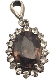 Unsual Vintage Sterling Silver, Gemstone & Rhinestone Pendant