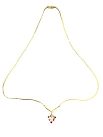 Stylish Vintage Gilt Sterling Silver & Red Gemstone Necklace