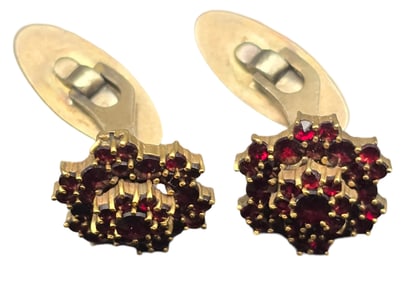 Stunning Antique Bohemain Style European Gilt 835 Silver & Garnet Cufflinks