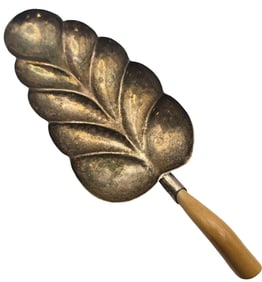 Unusual Vintage Silverplate Leaf Shaped Serving Spoon /w Wood Handle