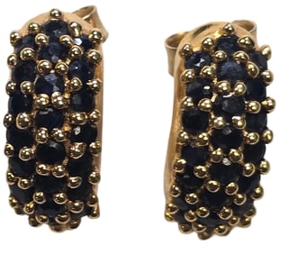 Vintage Gilt Sterling Silver & Blue Gemstone Cluster Earrings