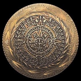 Large Vintage Mexican Sterling Silver Mayan / Aztec Calender Brooch