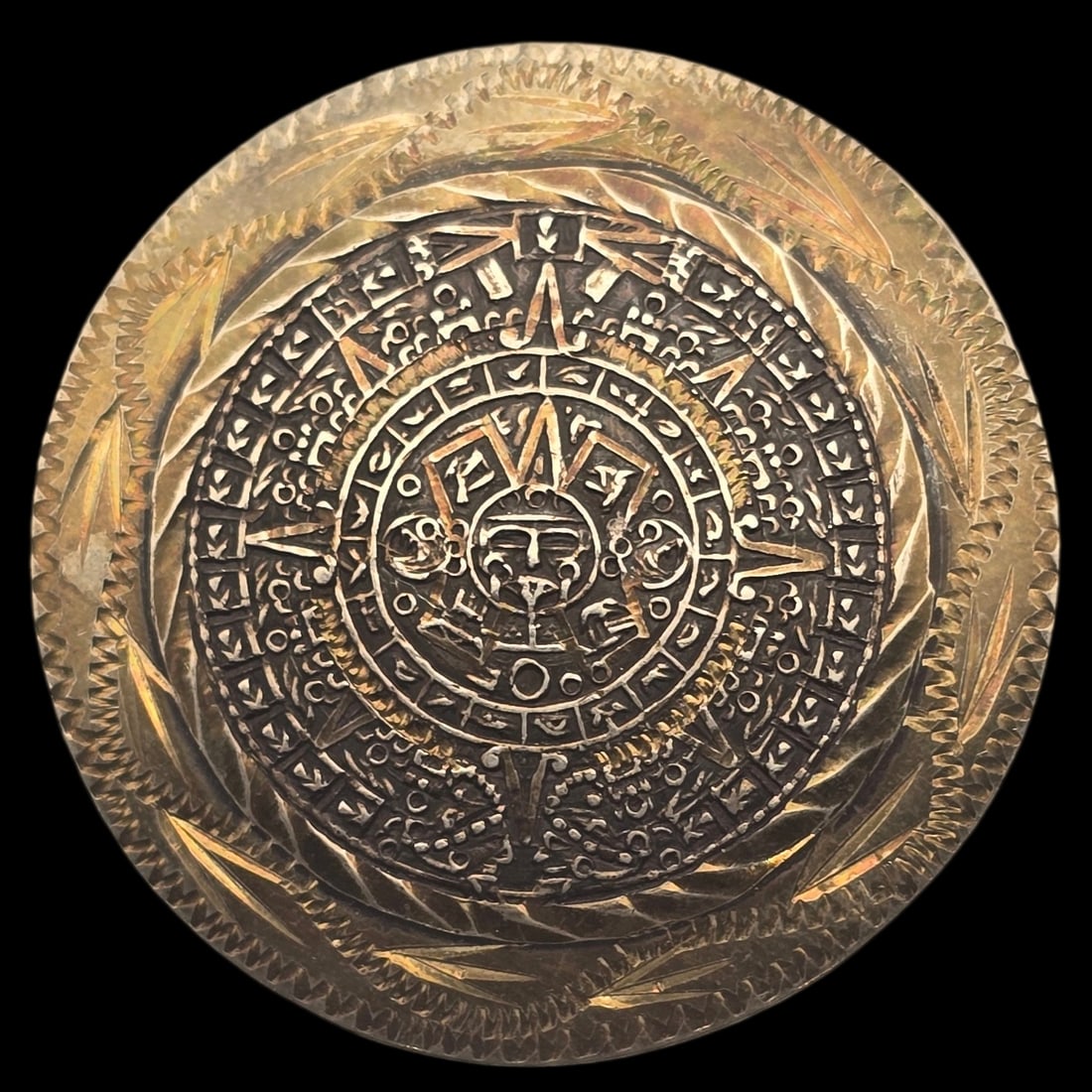 Large Vintage Mexican Sterling Silver Mayan / Aztec Calender Brooch (1 of 4)