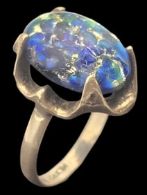 Vintage Mexican Sterling Silver & Dichroic Glass Cocktail Ring