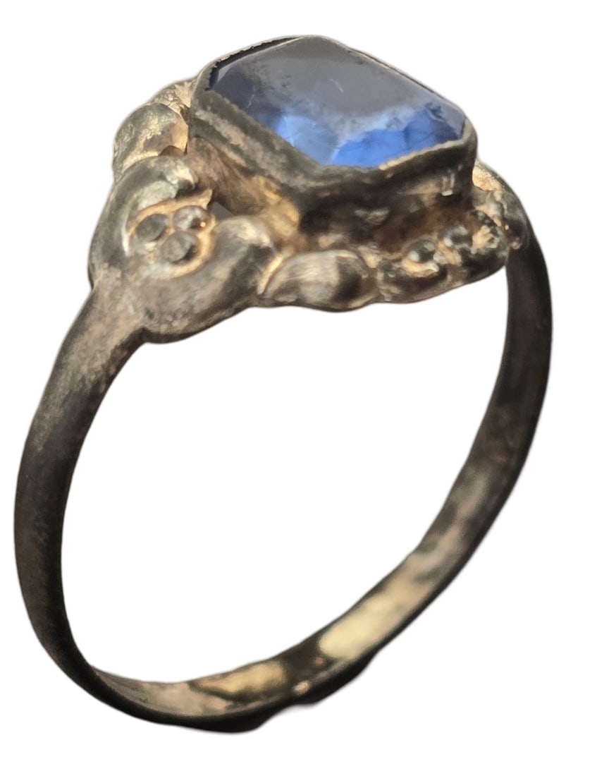 Antique European 800 Silver & Blue Gemstone Ring: Very good vintage condition with some patina and wear according to age. The ring is a size 7 3/4 and weighs ca. 4.25 grams. Tested for a minimum of 800 (80%) silver. SHIPPING: We ship in-house and cha