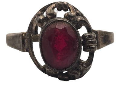 Antique European 835 Silver & Red Gemstone Ring