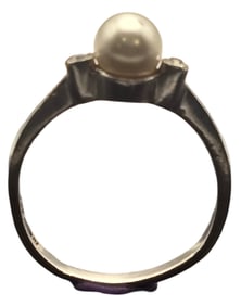 Vintage Sterling Silver, Pearl & Rhinestone Ring