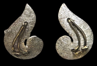 Pair of Unusual Vintage Brushed Sterling Silver Earrings