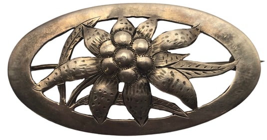 Antique Austrian 900 Silver Pierced Edelweiss Flower Designer Brooch