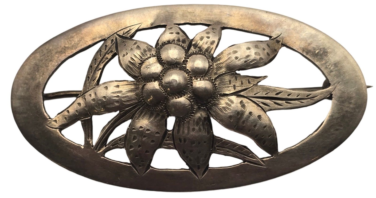 Antique Austrian 900 Silver Pierced Edelweiss Flower Designer Brooch (1 of 5)