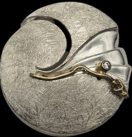 Unusual Vintage Partially Gilt Sterling Silver Slider Pendant /w Clear Gemstone