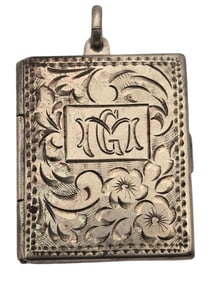 Very Unusual Antique European 835 Silver Book Shaped Locket Pendant