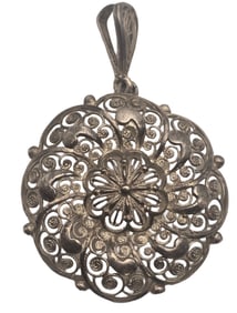 Vintage European 800 Silver Filigree Flower Designer Pendant