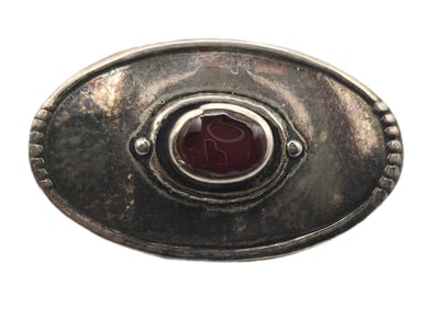 Vintage Mid-Century Sterling Silver & Red Gemstone Pin Brooch