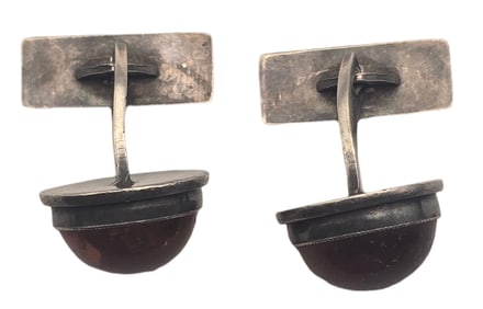 Vintage European 800 Silver & Amber Cufflinks