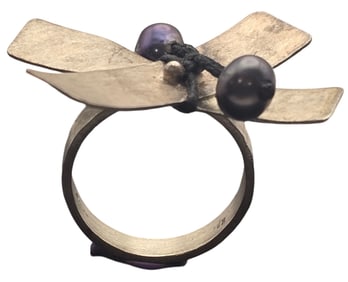 Vintage Mid-Century Modern Brutalist Sterling Silver & Pearl Ring