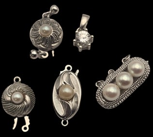 Lot of 5 Vintage Solid Silver Clasps & Pendants