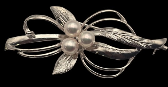 Vintage European 800 Silver & Pearl Floral Pin / Brooch