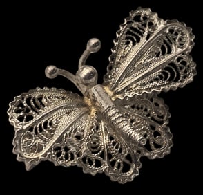 Vintage Handmade Italian Gilt 800 silver Filigree Butterfly Brooch