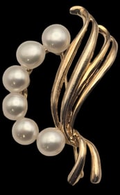 Vintage Gilt Sterling Silver & Pearl Designer Brooch - Signed