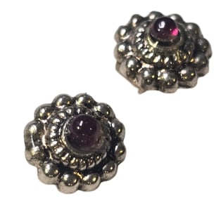 Pair of Vintage European 800 Silver & Ruby Stud Earrings