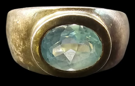 Massive Vintage Sterling Silver & Blue Gemstone Ring