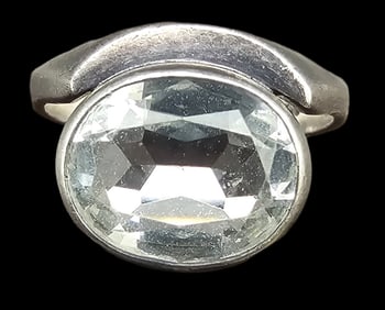 Vintage Mid-Century Modern Sterling Silver & Clear Gemstone Ring