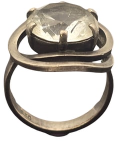 Vintage Mid-Century Modern European 830 Silver & Rock Crystal Ring