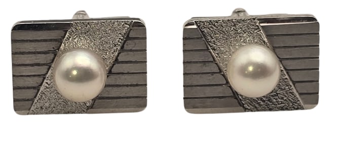 Vintage European Mid-Century Gilt 800 Silver & Pearl Cufflinks
