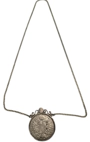 Vintage European 800 Silver, Rose Quartz & Maria Theresia Thaler Pendant Necklace