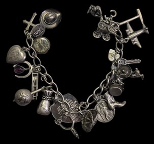 Stunning Antique Sterling Silver Pilgrim's Charm Bracelet