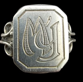 Antique European 835 Silver Seal Ring /w Initials "MG"