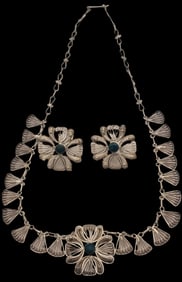 Vintage Handmade Sterling Silver Filigree Jewelry Set - Necklace & Earrings