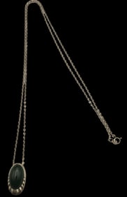 Vintage Sterling Silver & Green Gemstone Pendant Necklace