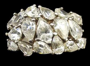 Stylish Vintage Sterling Silver & Clear Rhinestone Cluster Cocktail Ring