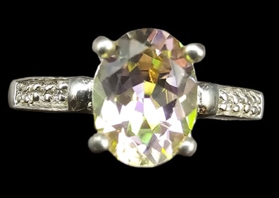 Stylish Vintage Sterling Silver & Rainbow Rhinestone Ring