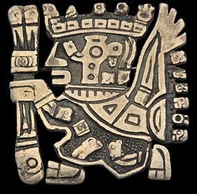 Vintage DELLAPINA South America Sterling Silver Tribal Brooch