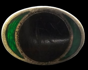 Unusual Vintage Mid-Century Modern Sterling Silver, Onyx & Jade Ring