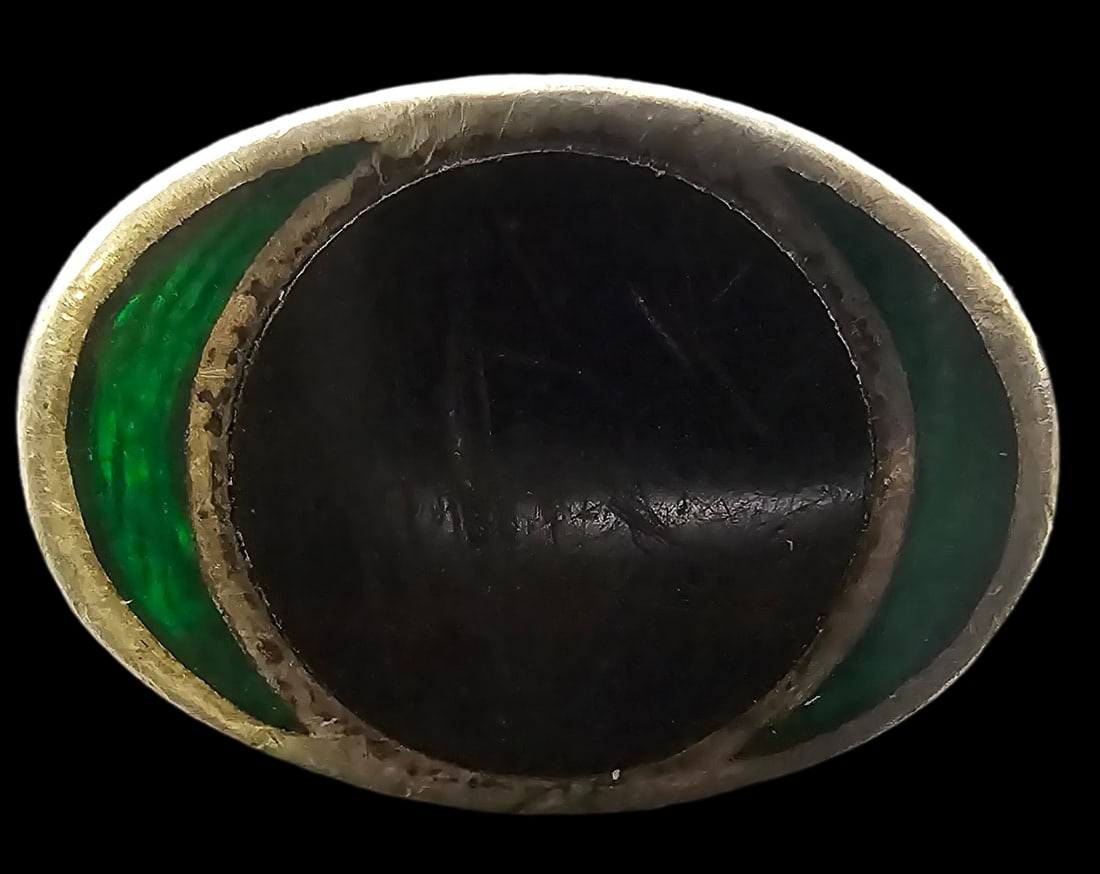 Unusual Vintage Mid-Century Modern Sterling Silver, Onyx & Jade Ring (1 of 7)