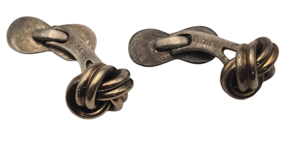 Vintage Mid-Century European Gilt 835 Silver Knot Designer Cufflinks
