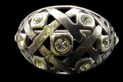 Vintage Sterling Silver & Clear Rhinestone Ring