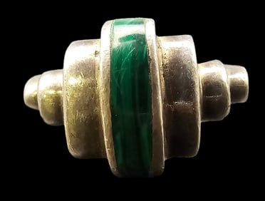 Unusual Vintage Mid-Century Modern Sterling Silver & Malachite Ring