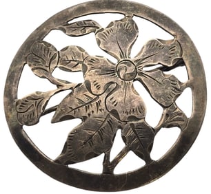 Antique European 835 Silver Pierced Flower Brooch - Signed