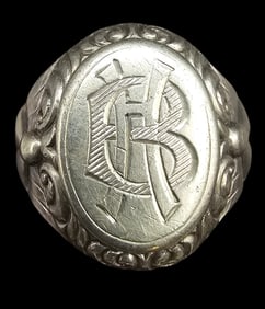 Antique ca. 1900 European 900 Silver Aristocratic Seal Ring with Initials "HB"