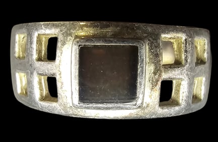 Vintage Mid-Century Modern Sterling Silver & Black Gemstone Ring