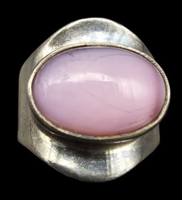 Vintage Mid-Century Modern Danish Sterling Silver & Pink Gemstone Ring