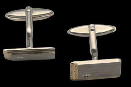 Vintage Mid-Century Partially Gilt Sterling Silver & Gemstone Designer Cufflinks